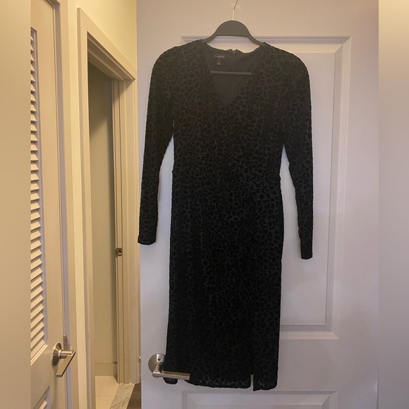 Talbots Black Cheetah Velvet Detail Wrap Dress - Picture 3 of 7